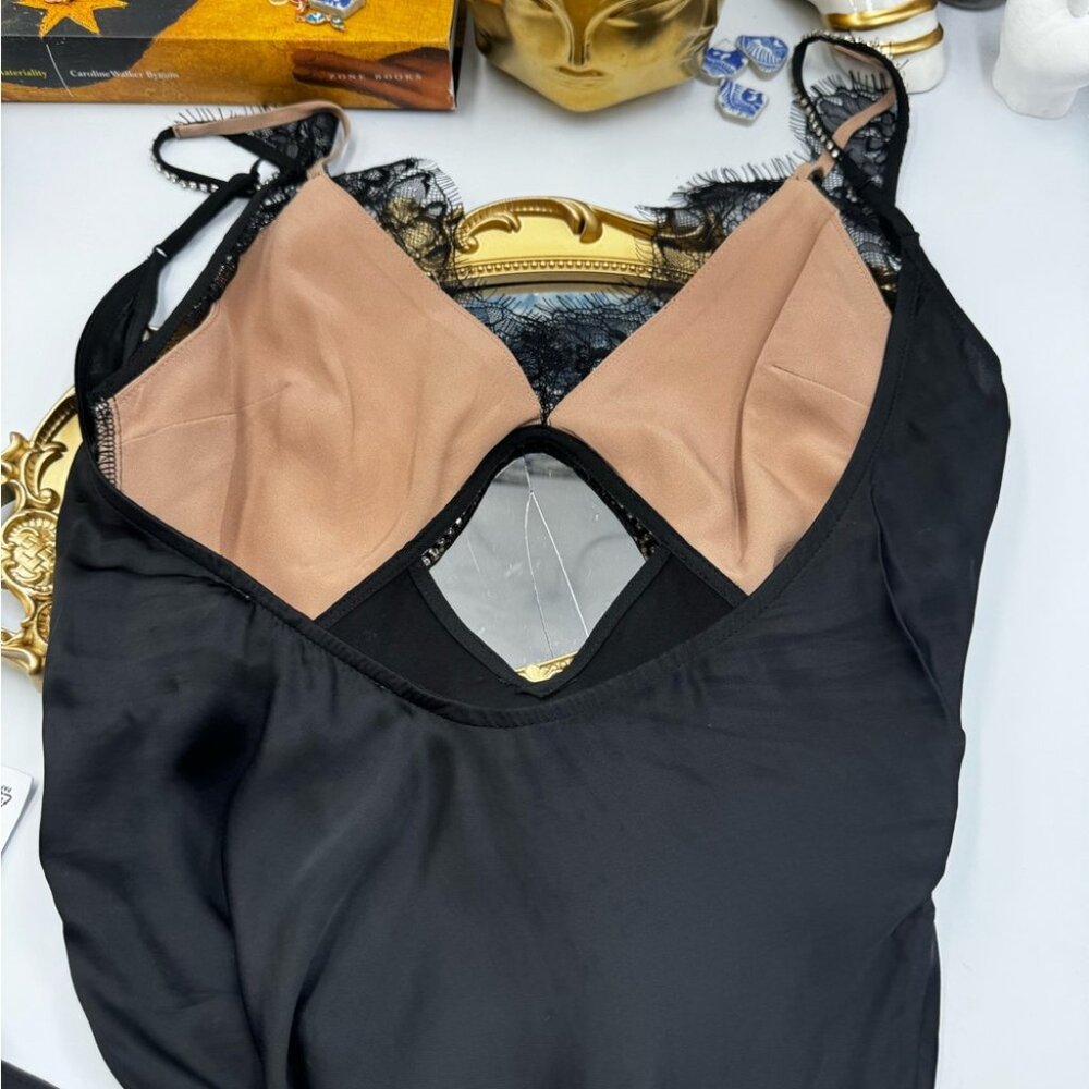 🆕 SELF PORTRAIT 🧿 NWT Black Lace Satin Maxi Dress, Sz US 2 / UK 6 - Picture 14 of 16